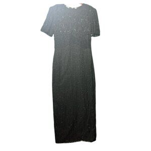 Gently Worn Black Formal LAURENCE KAZAR Beaded Dress Size M (BB0912)